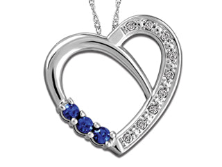 10K WG 0.025ct Diamond Sapphire Pendant w/ chain 18"