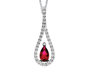 10K White Gold 0.168CT Canadian diamond & Ruby Pendant w/ Curb Chain 18"