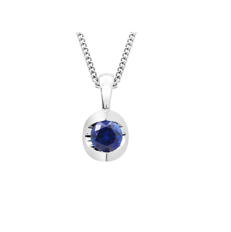 10K White Gold  Sapphire  PENDANT WITH CHAIN 17"